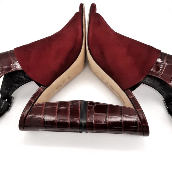 M. Gemi Stagione Burgundy Croc Embossed Suede Ankle Strap Heels SZ 37.5 - Picture 8 of 11